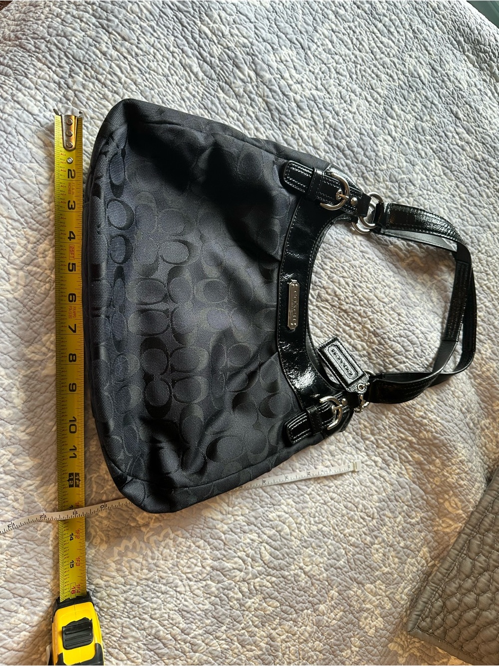 Coach Black Signature Jacquard Shoulder Bag with Patent Trim - Picture 7 of 7